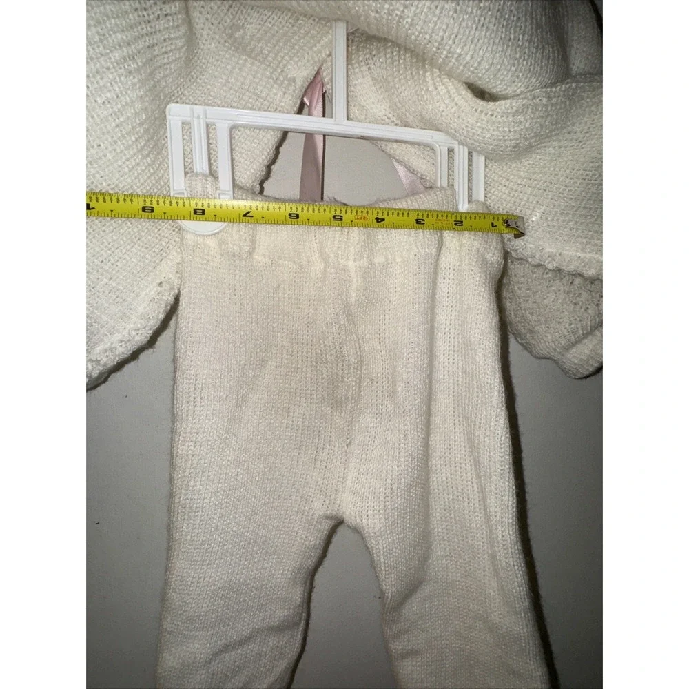 Vtg Baby Sweater 2 Pc Outfit Hooded Feathers White Pink Rose Buds sz 12 Mo Flaw